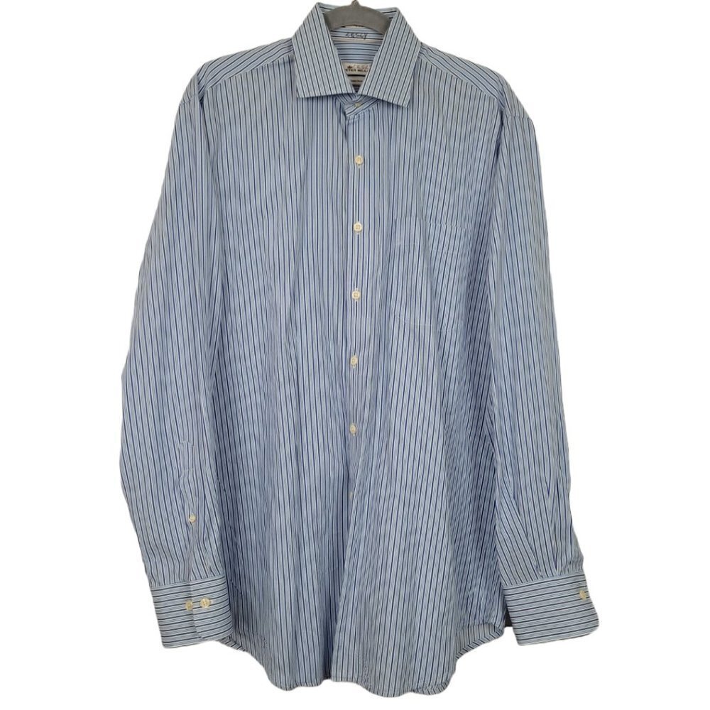 Peter Millar Crown Finish Blue/White Stripe 100% Cotton Button Front Shirt